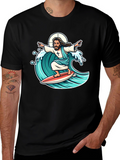 Surfing Jesus Graphic T-Shirt