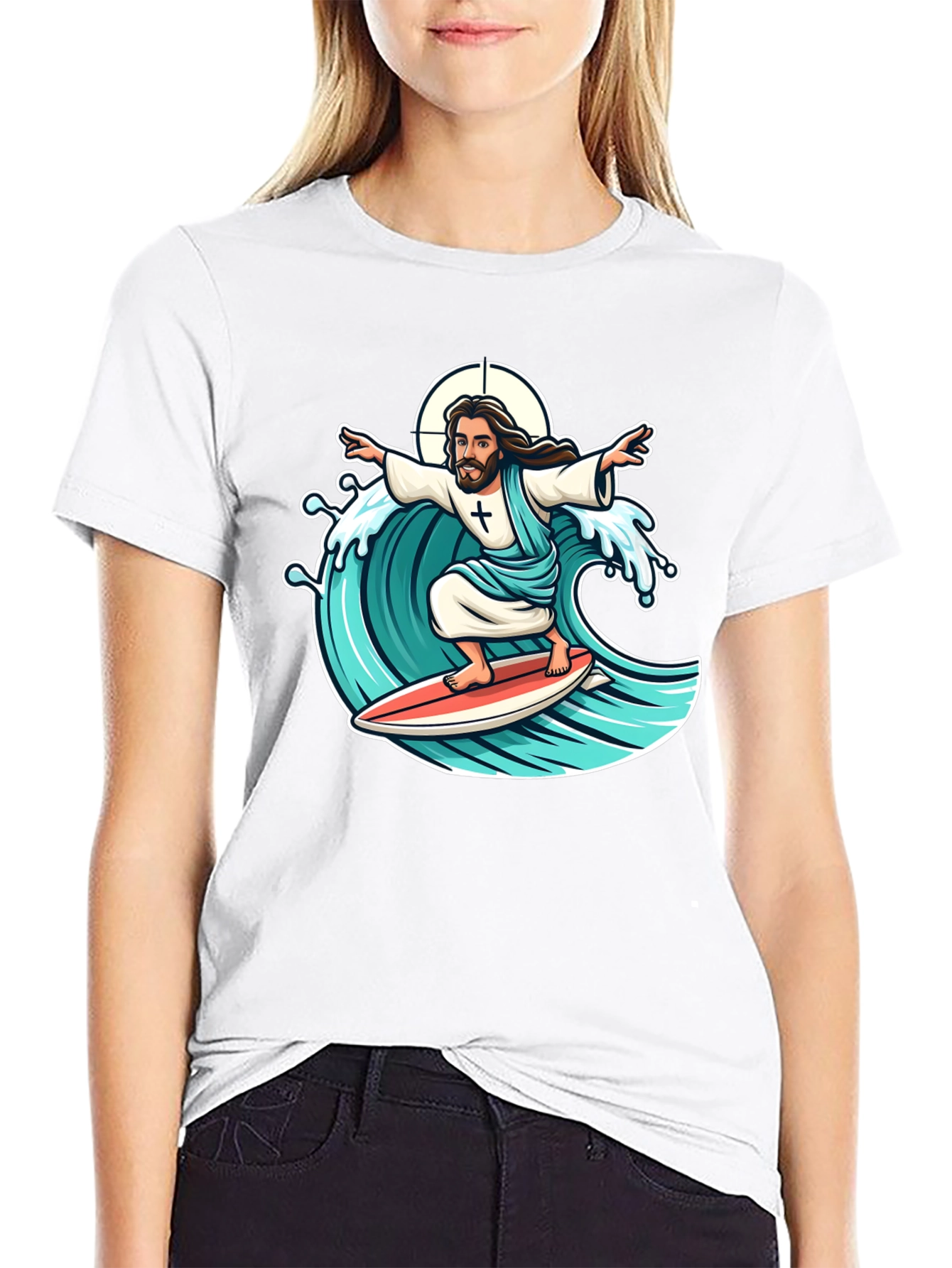 Surfing Jesus Graphic T-Shirt