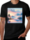 Scenic Lake View Graphic Tee - Black