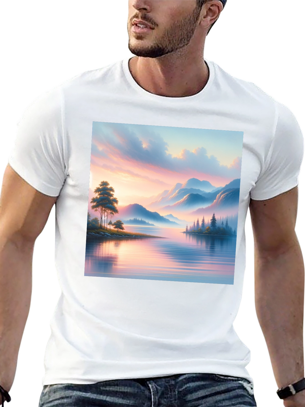 Scenic Lake View Graphic Tee - Black