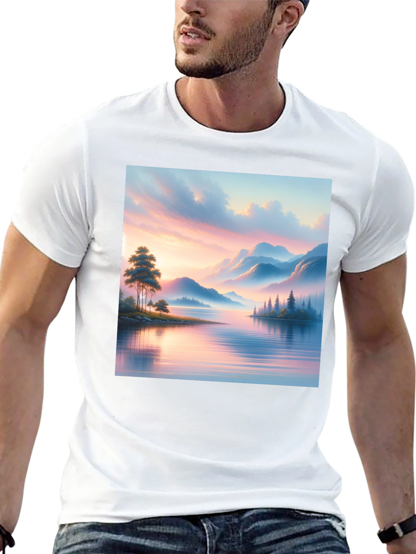 Scenic Lake View Graphic Tee - Black