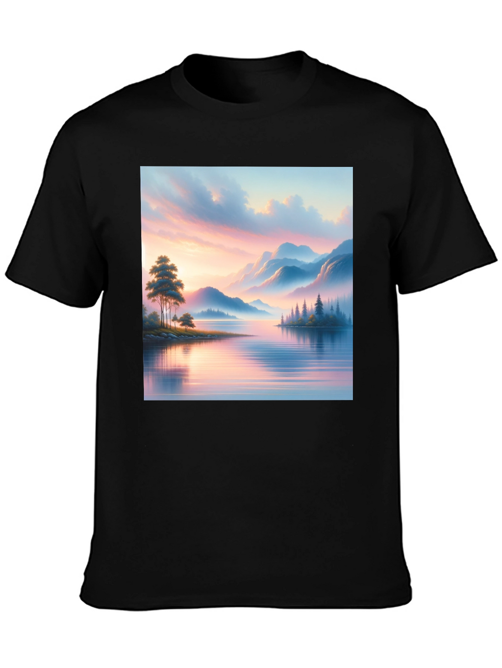 Scenic Lake View Graphic Tee - Black