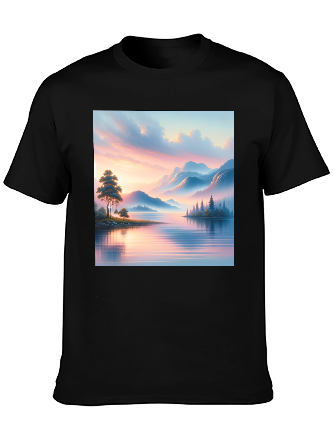 Scenic Lake View Graphic Tee - Black
