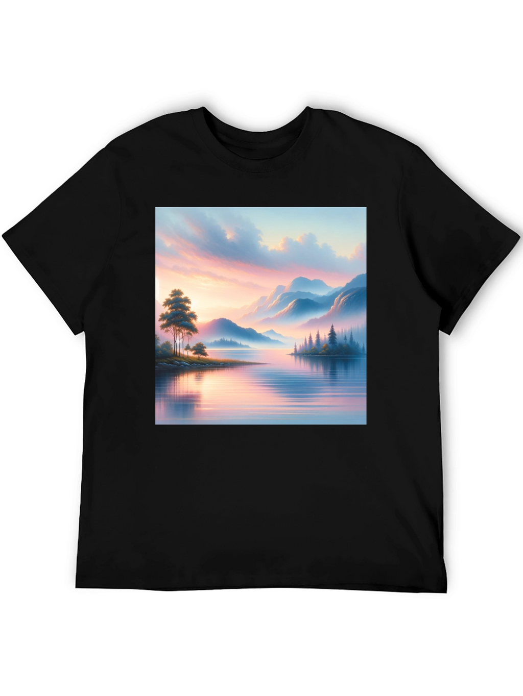 Scenic Lake View Graphic Tee - Black