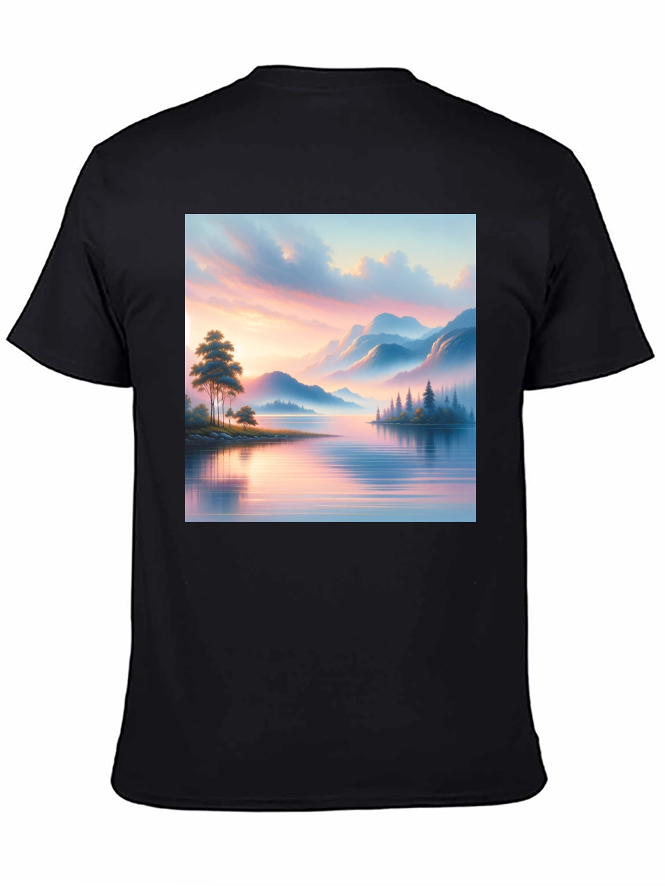 Scenic Lake View Graphic Tee - Black