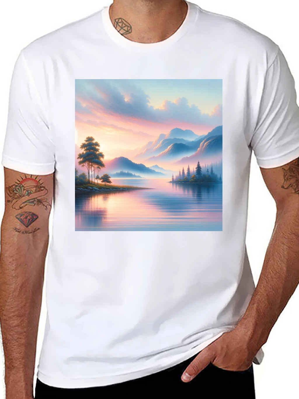 Scenic Lake View Graphic Tee - Black