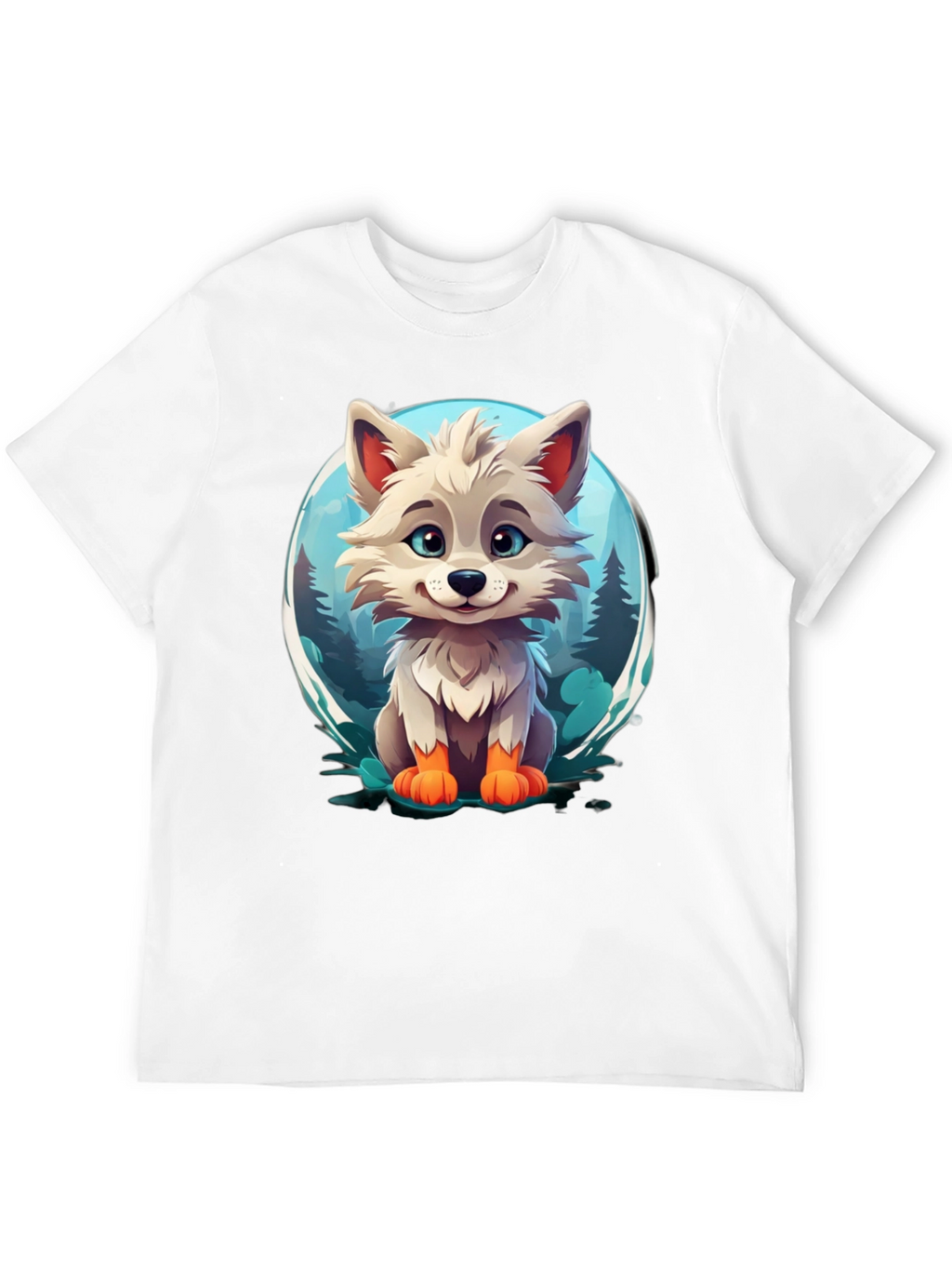 Cute Cartoon Wolf Graphic Tee - Black
