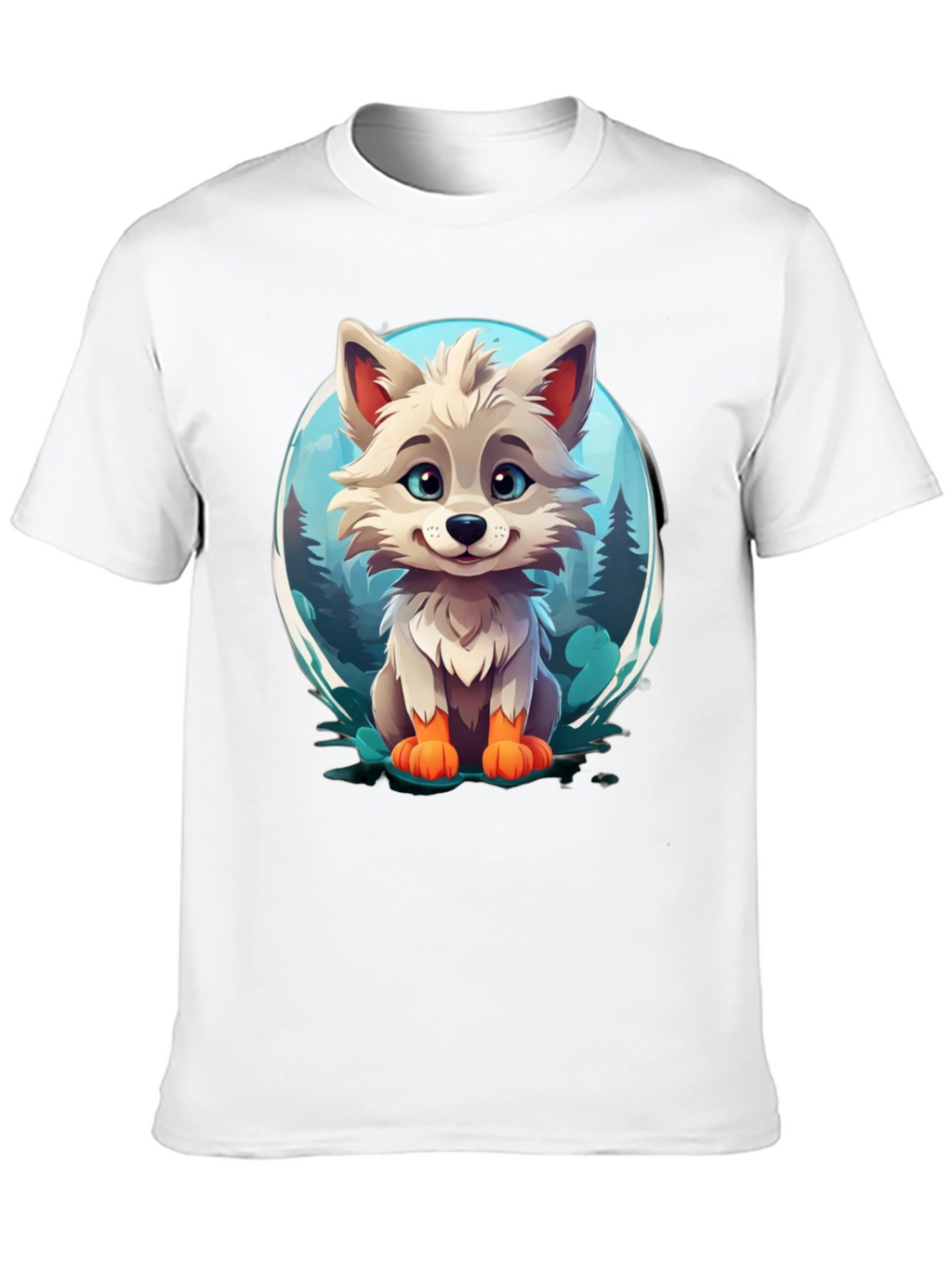 Cute Cartoon Wolf Graphic Tee - Black
