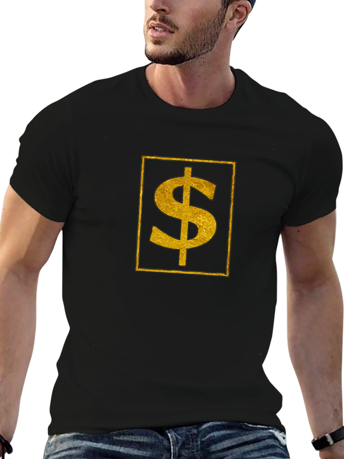 Gold Dollar Sign Black T-Shirt