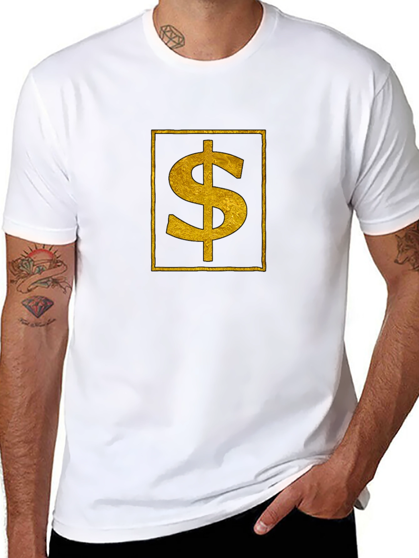 Gold Dollar Sign Black T-Shirt