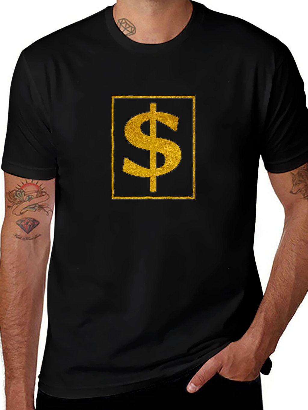 Gold Dollar Sign Black T-Shirt
