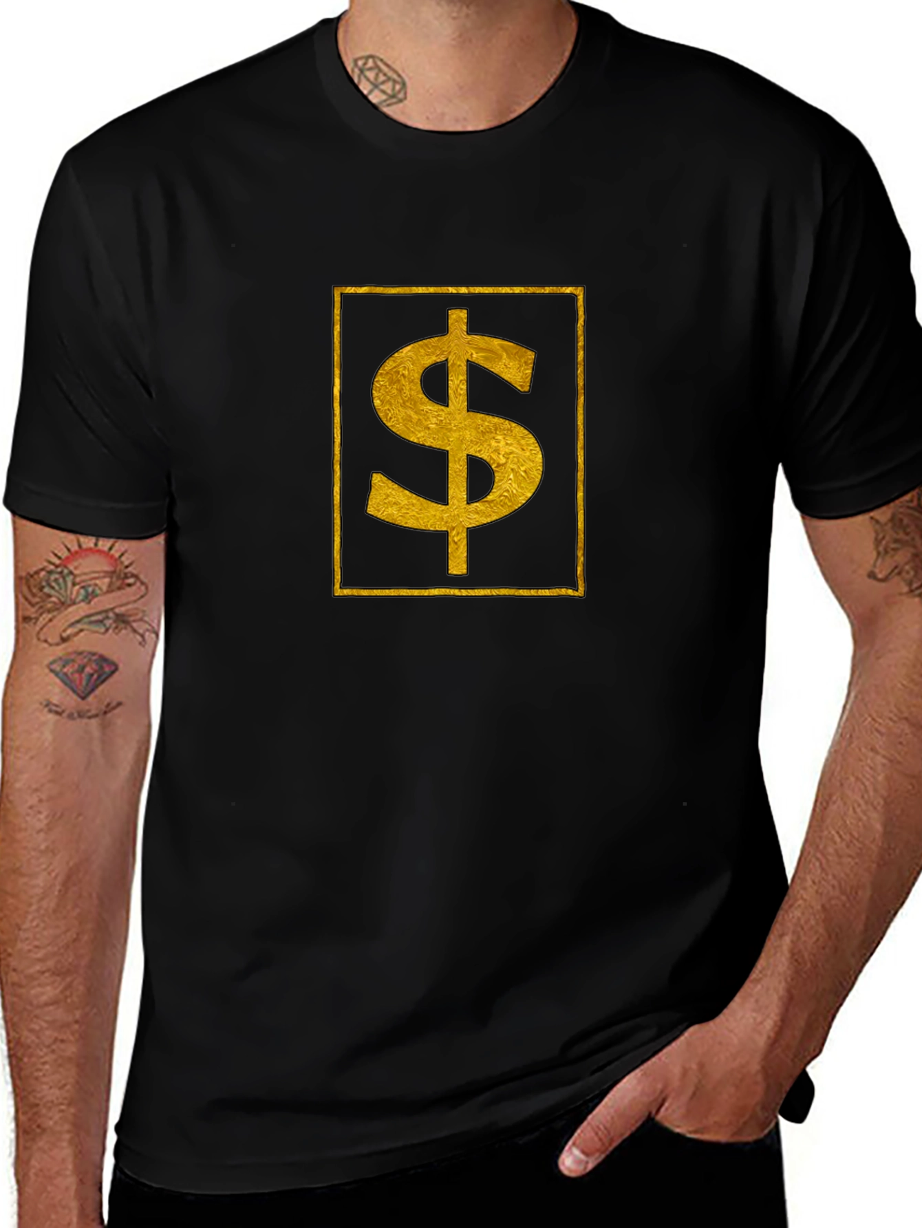 Gold Dollar Sign Black T-Shirt