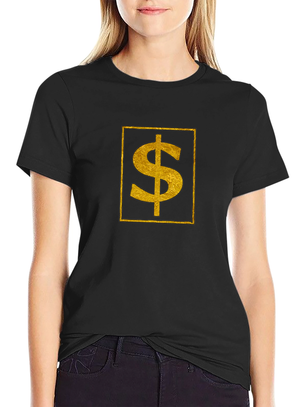 Gold Dollar Sign Black T-Shirt