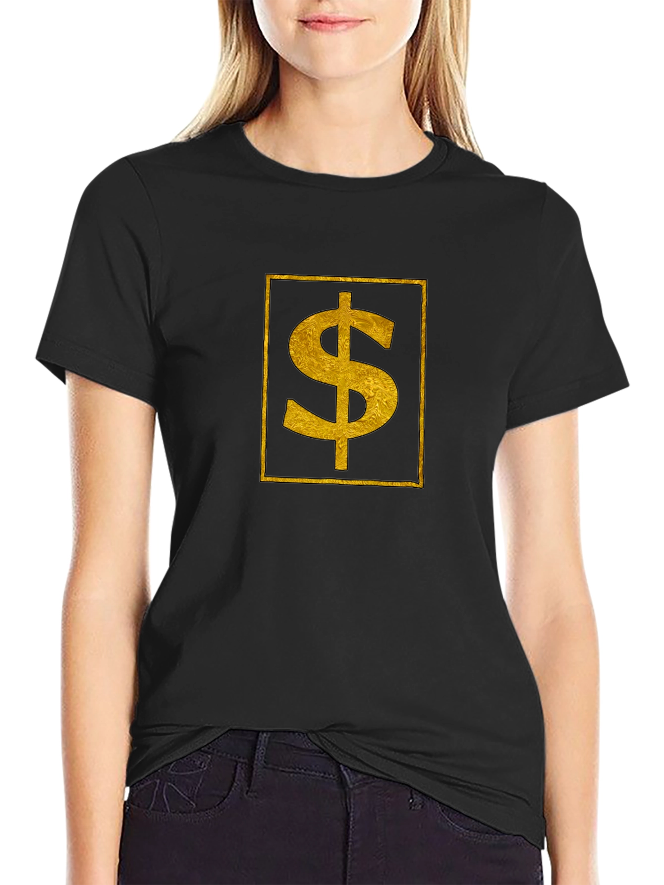 Gold Dollar Sign Black T-Shirt