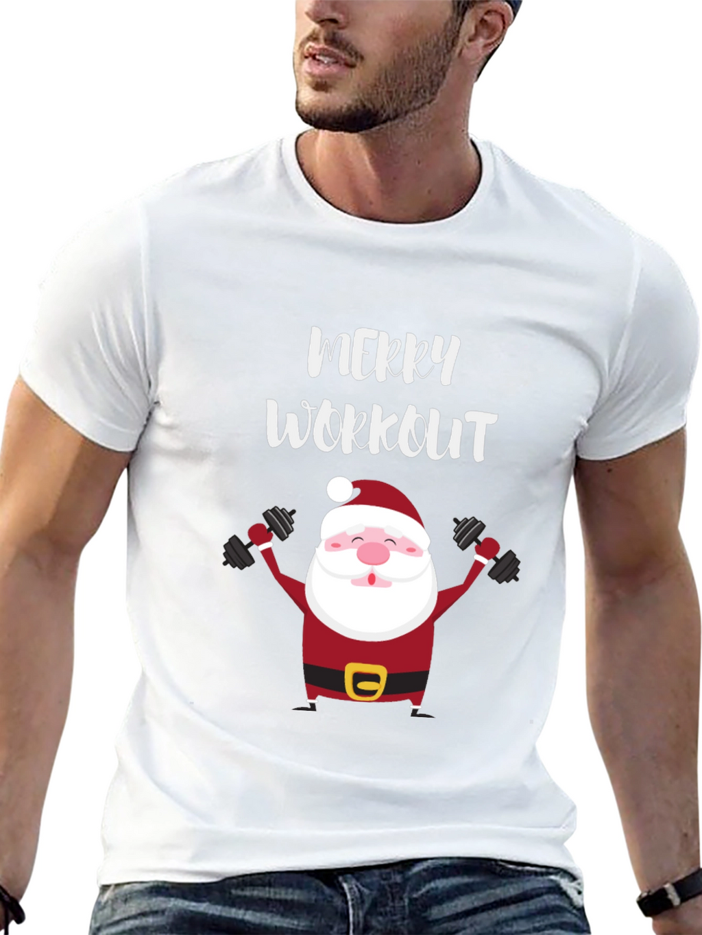 Merry Workout Santa Graphic Tee