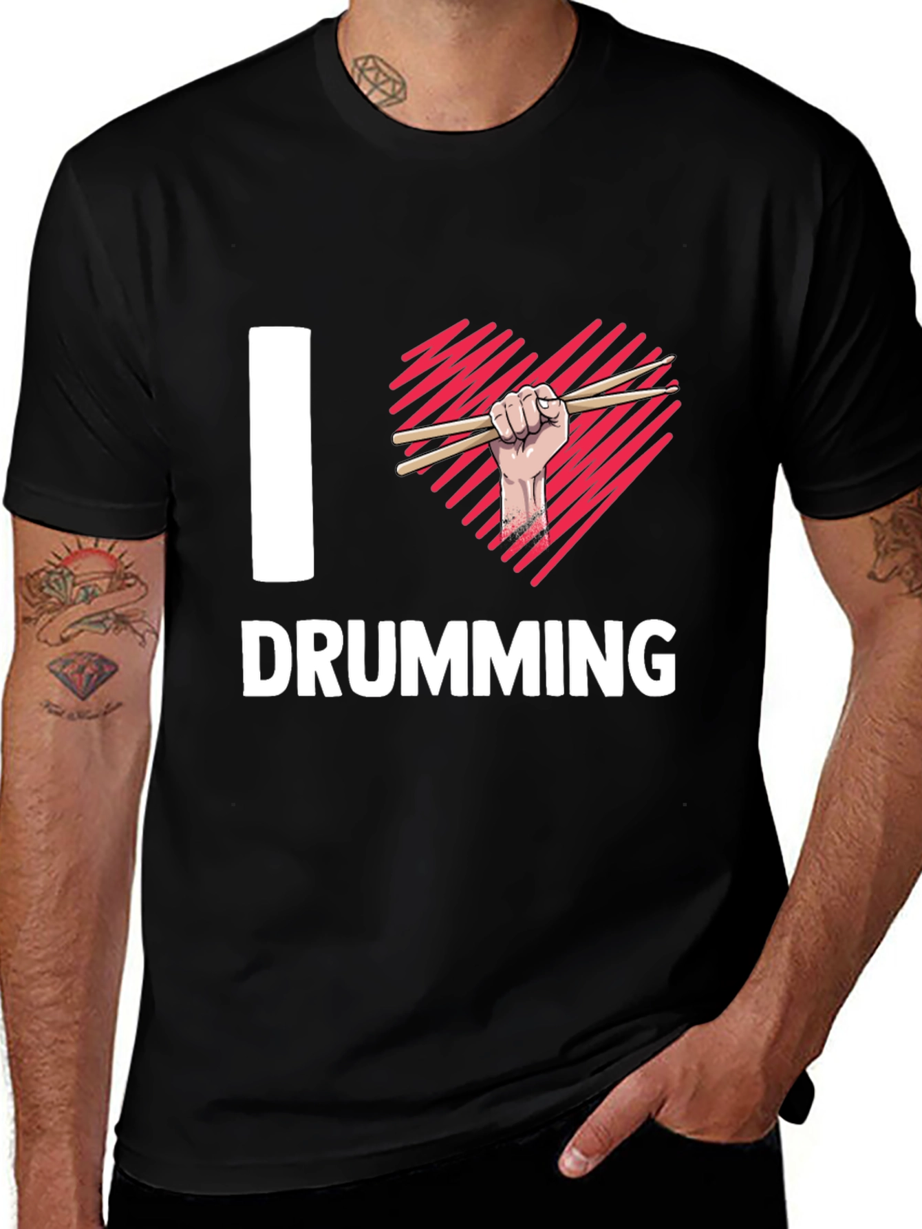 I Heart Drumming Black T-Shirt