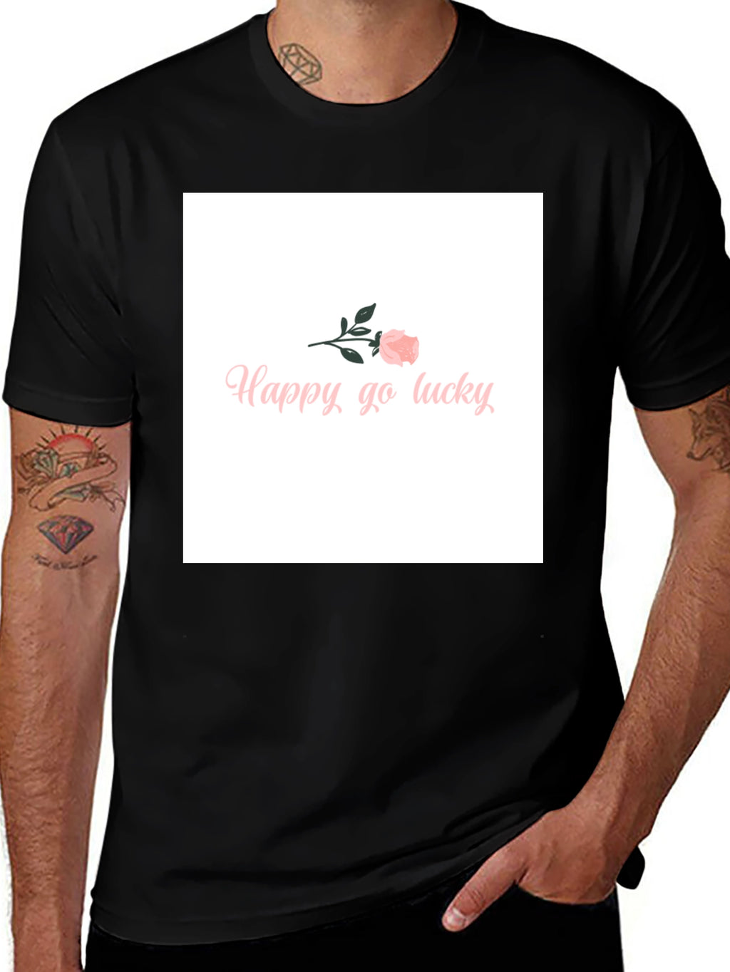 Happy-Go-Lucky Pink Rose Graphic T-Shirt