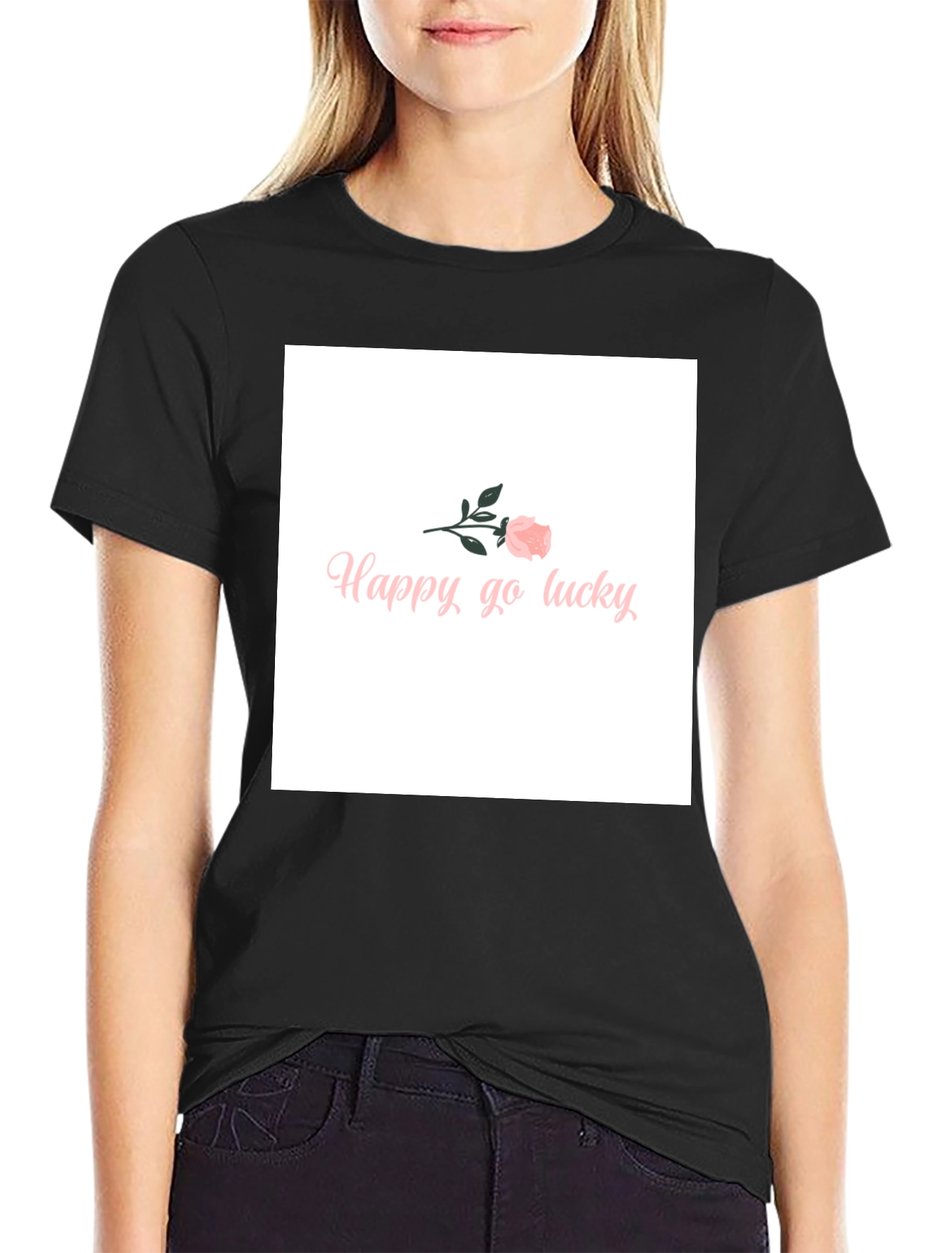 Happy-Go-Lucky Pink Rose Graphic T-Shirt