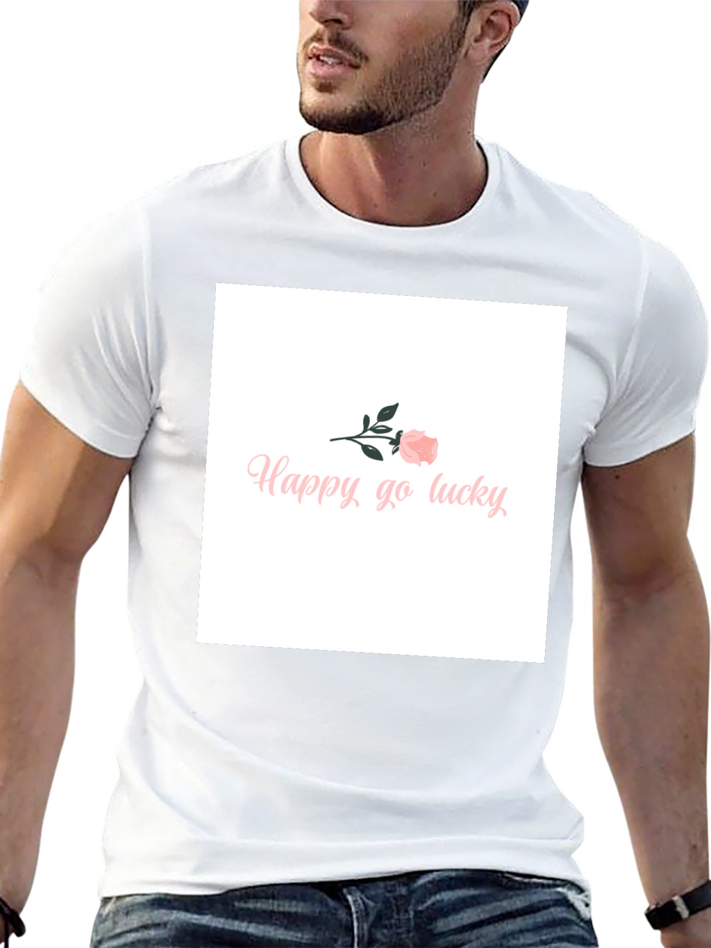 Happy-Go-Lucky Pink Rose Graphic T-Shirt