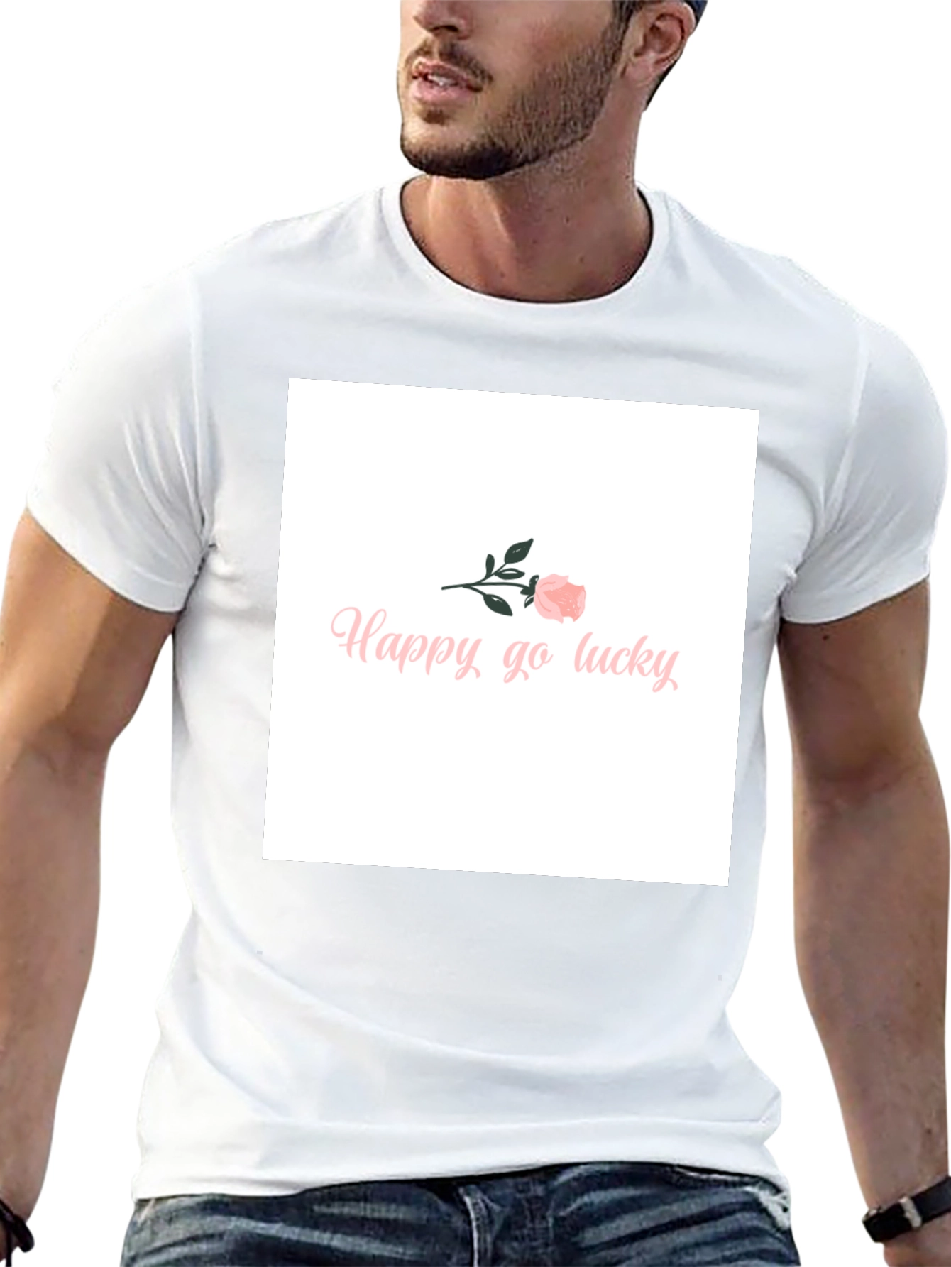 Happy-Go-Lucky Pink Rose Graphic T-Shirt