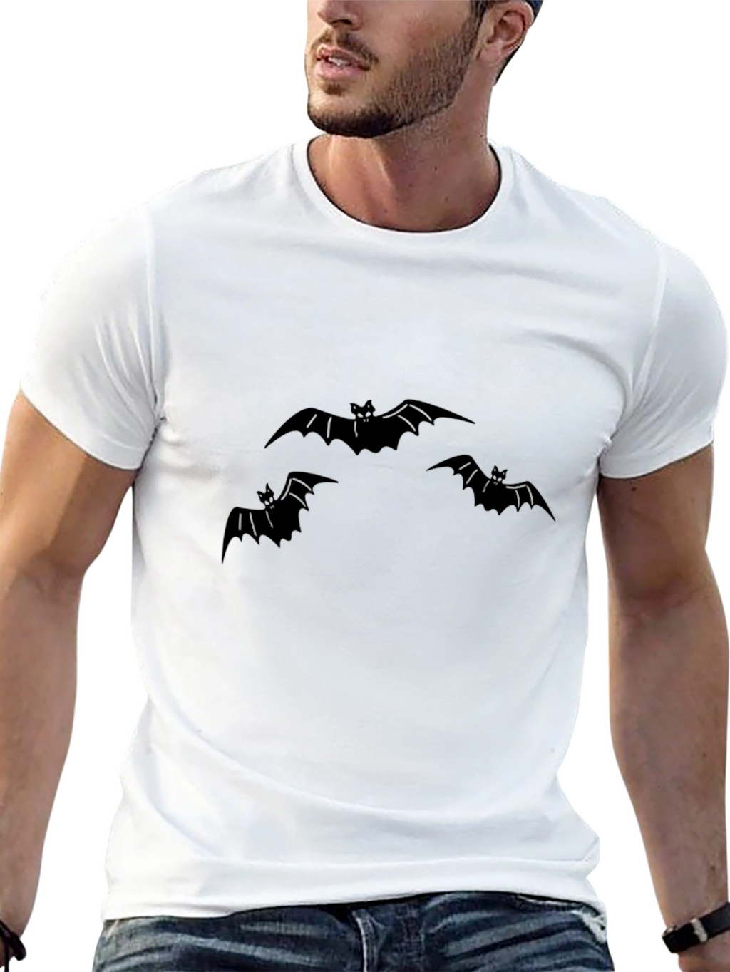 Mens Black Bat Graphic Tee - Halloween Style