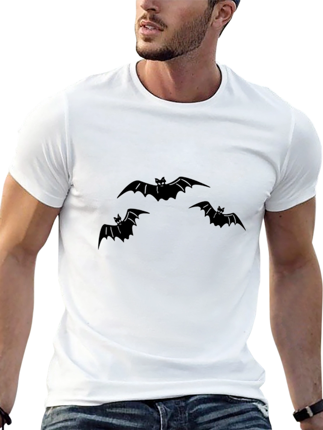 Mens Black Bat Graphic Tee - Halloween Style
