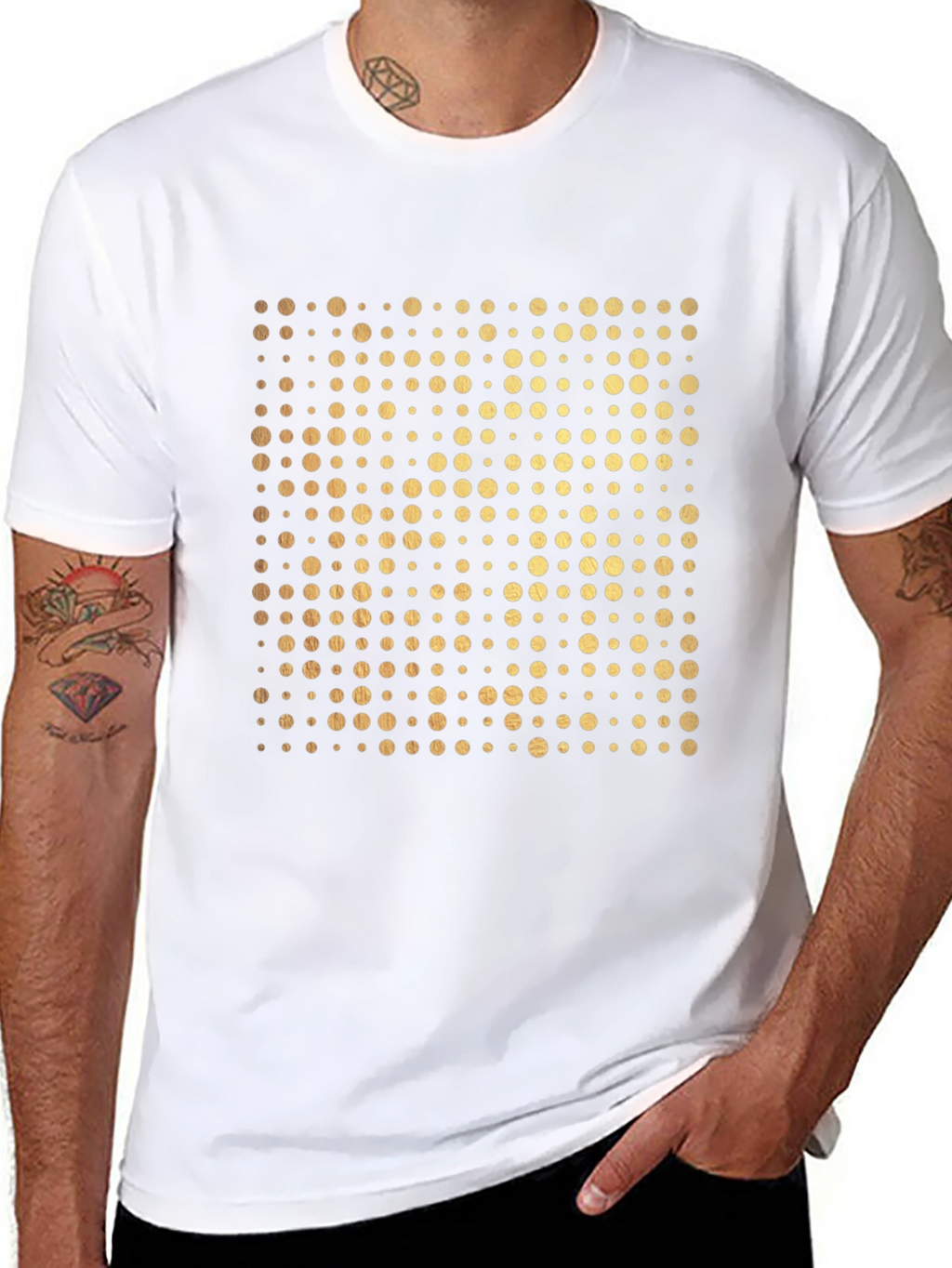Gold Dot Pattern Black T-Shirt
