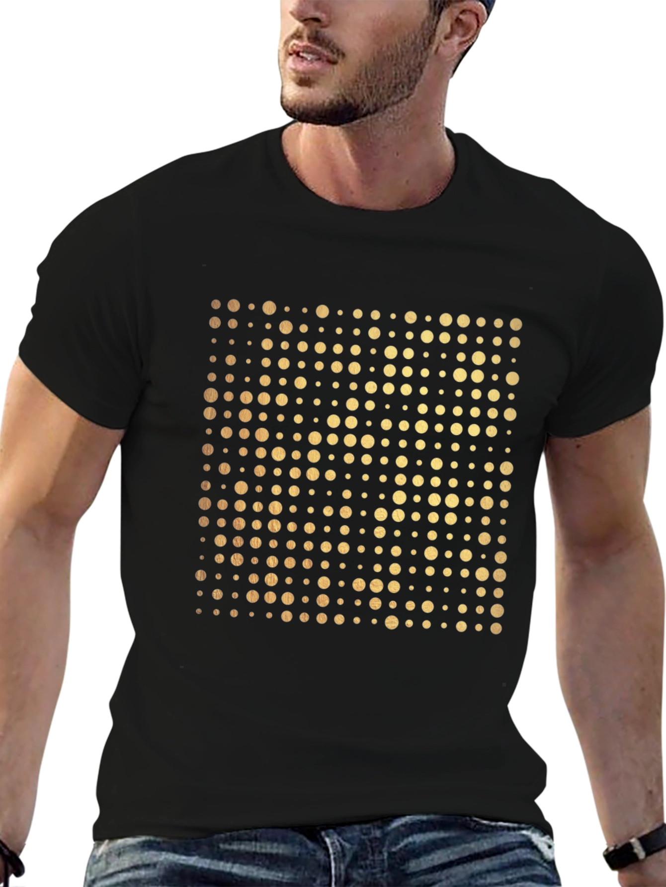 Gold Dot Pattern Black T-Shirt
