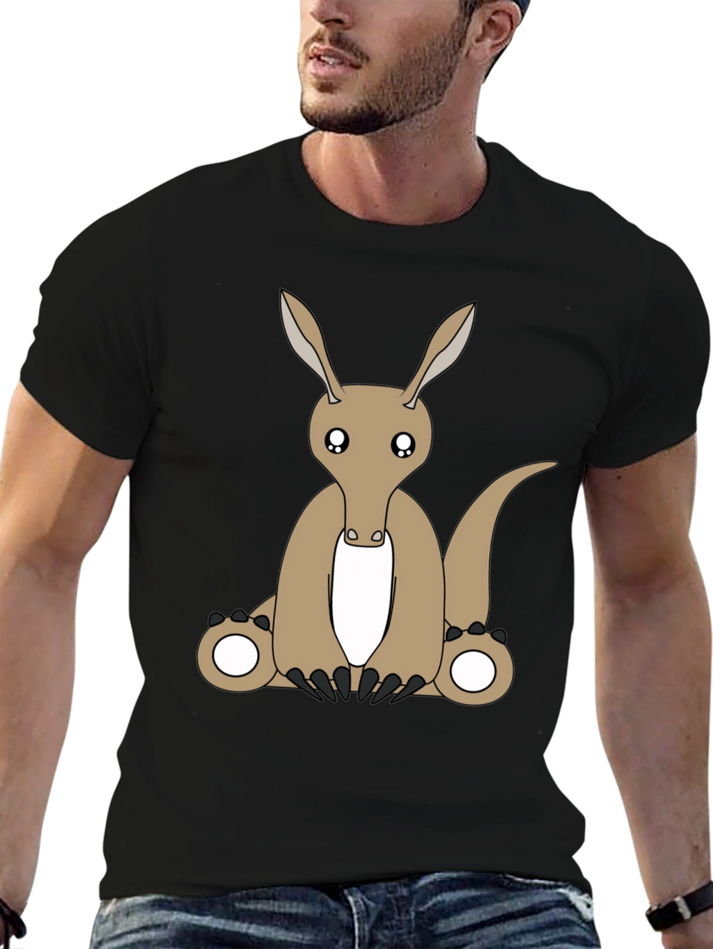 Cartoon Aardvark Black T-Shirt