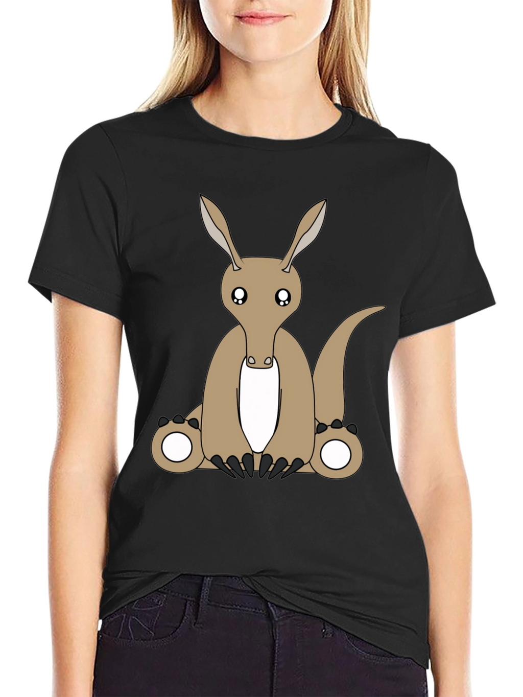 Cartoon Aardvark Black T-Shirt