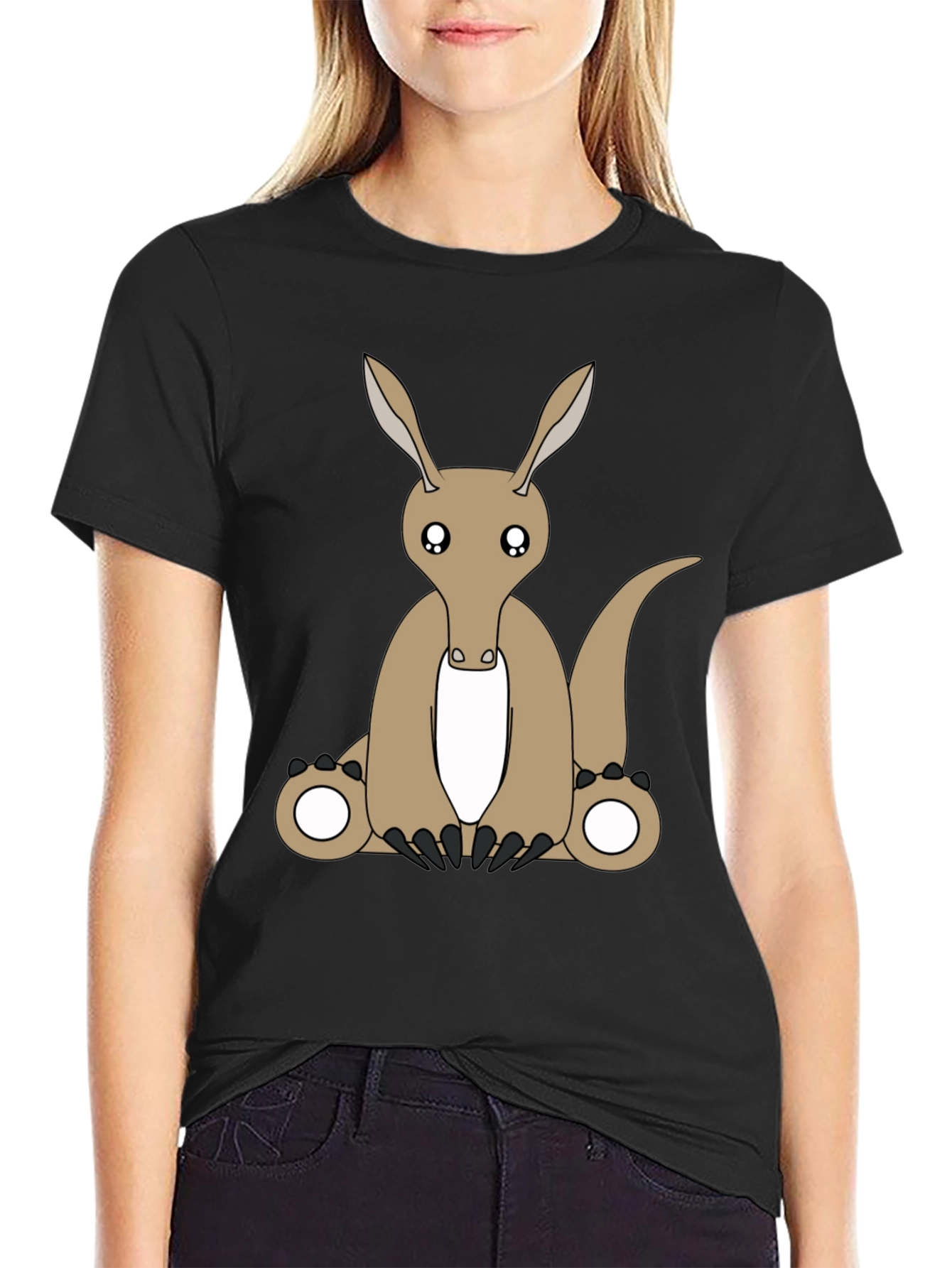 Cartoon Aardvark Black T-Shirt