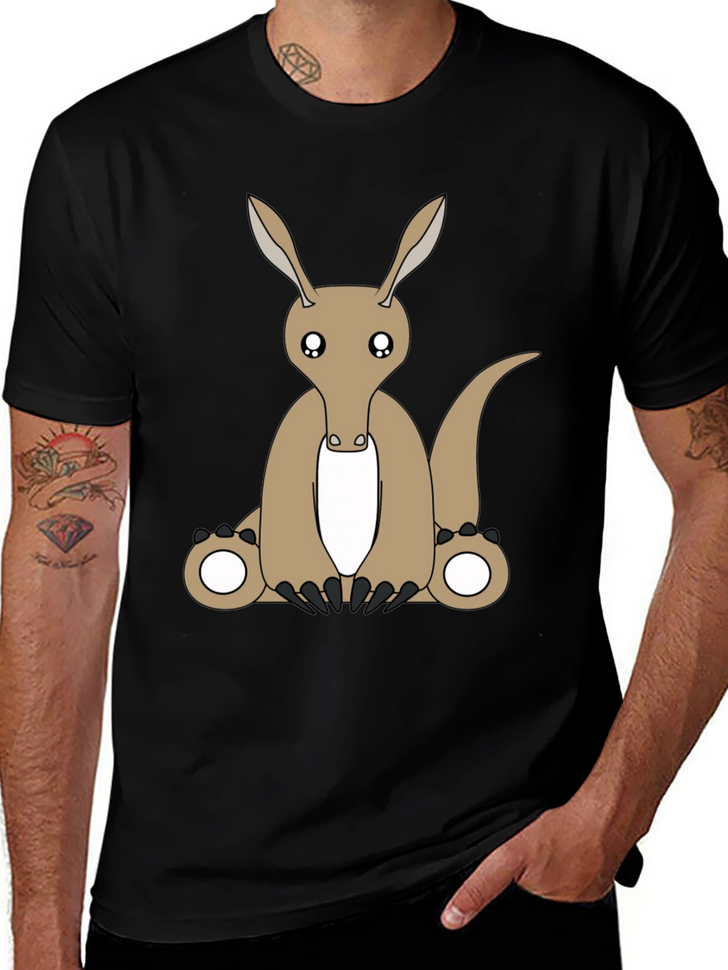 Cartoon Aardvark Black T-Shirt