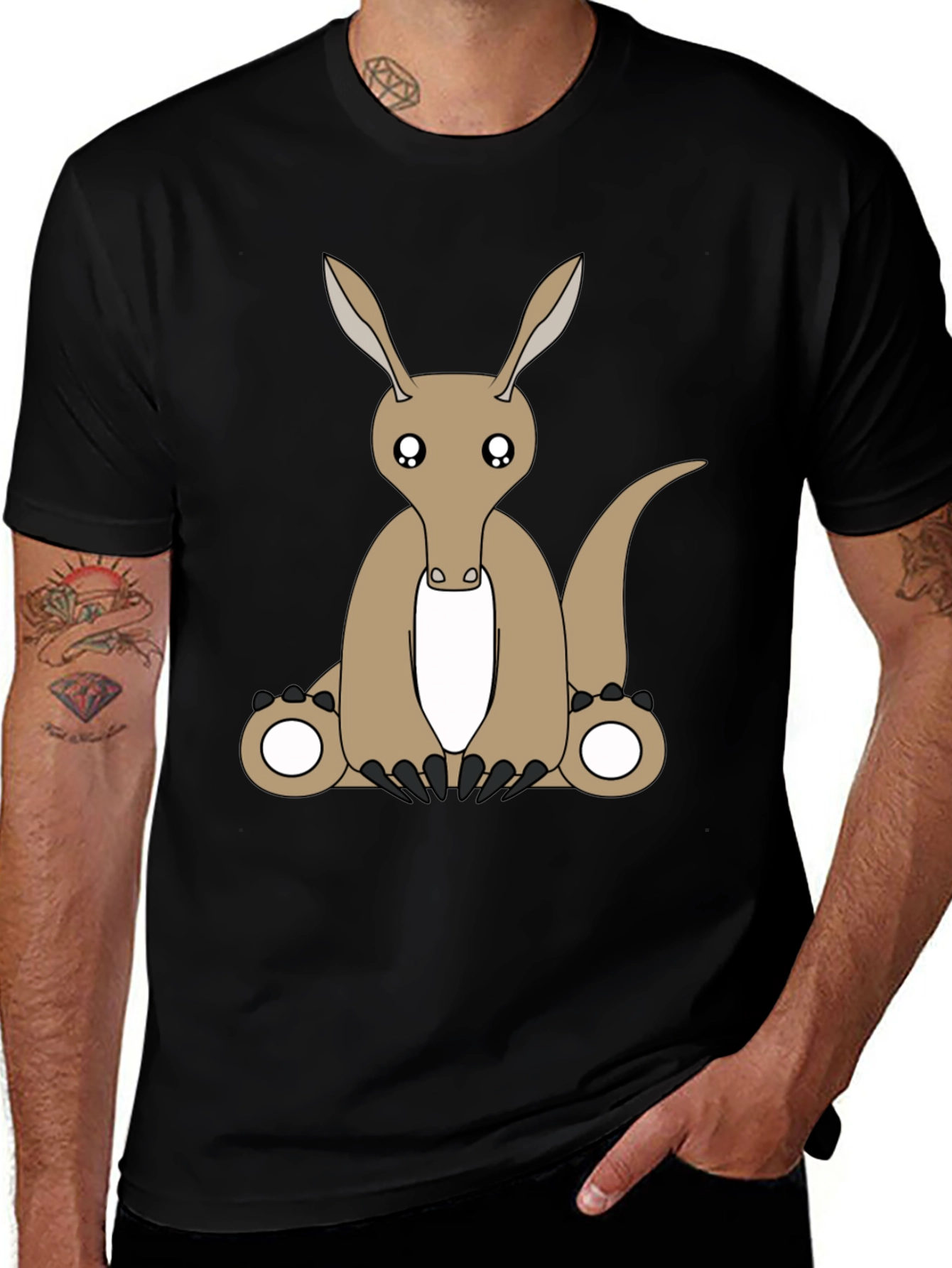 Cartoon Aardvark Black T-Shirt