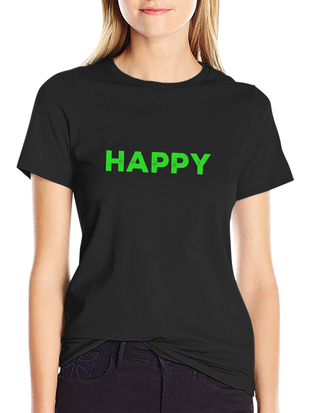 Mens Black T-Shirt with HAPPY Print