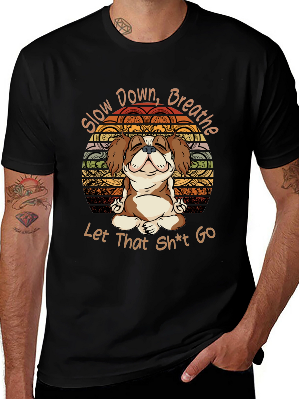 Slow Down Breathe T-Shirt Yoga Dog Meditation