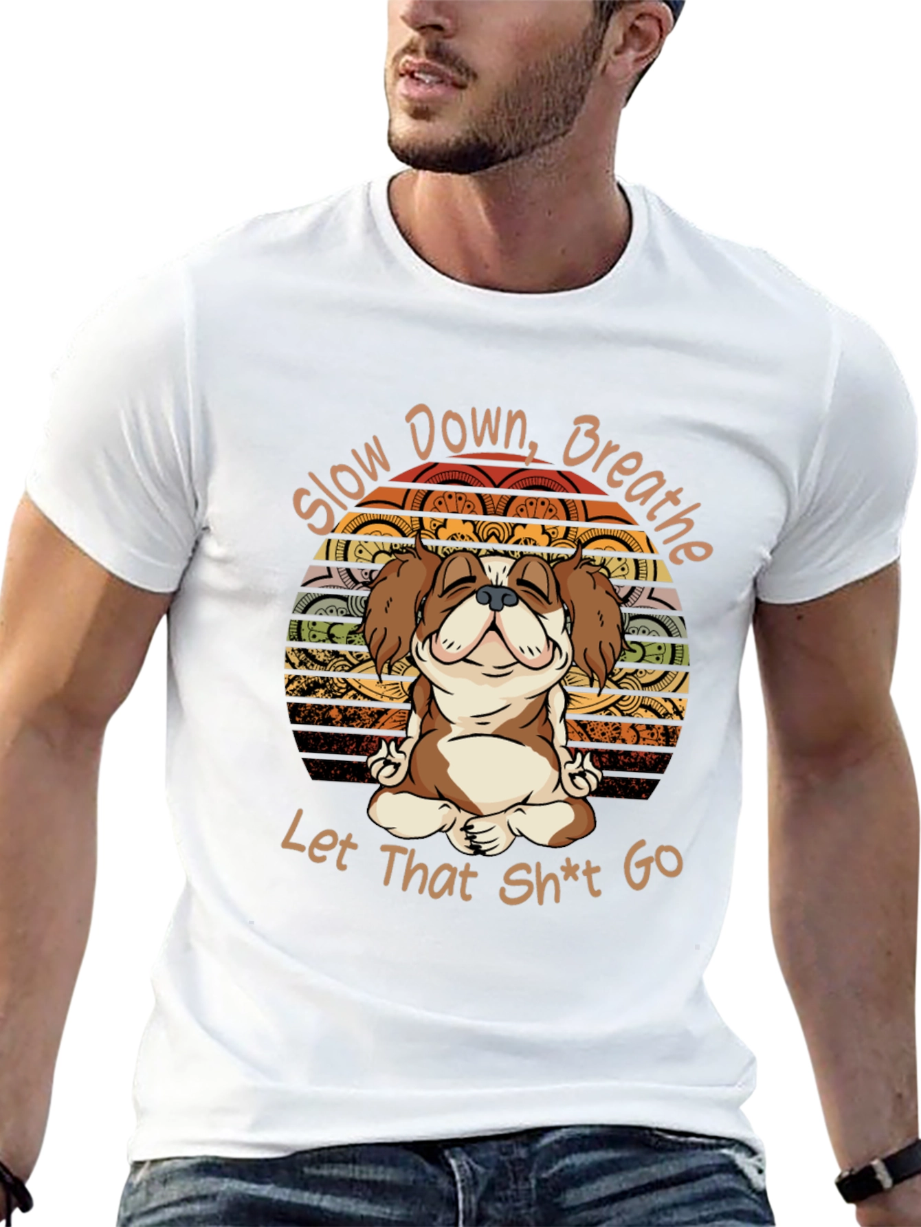 Slow Down Breathe T-Shirt Yoga Dog Meditation