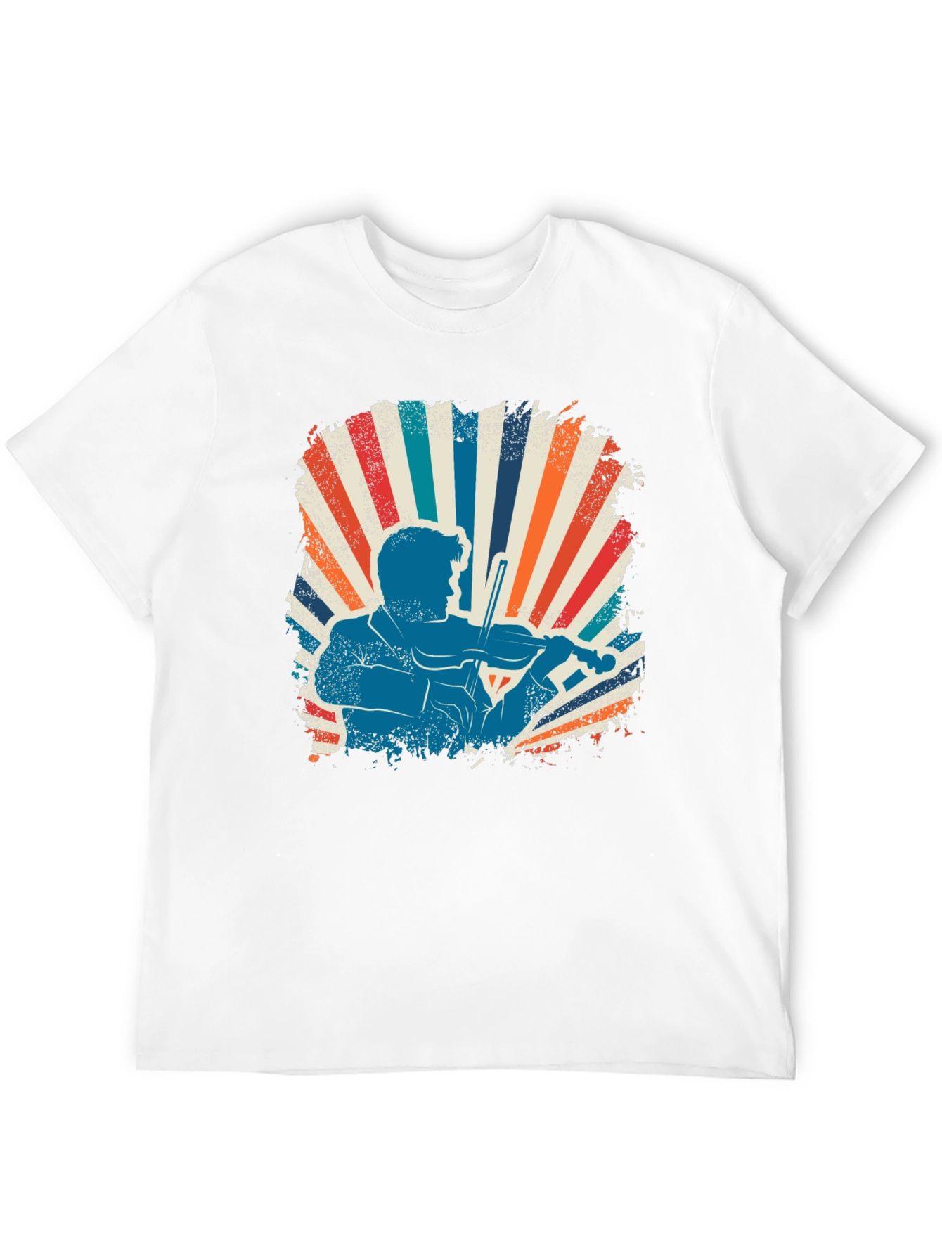 Retro Violinist Graphic Tee - Black Cotton Blend