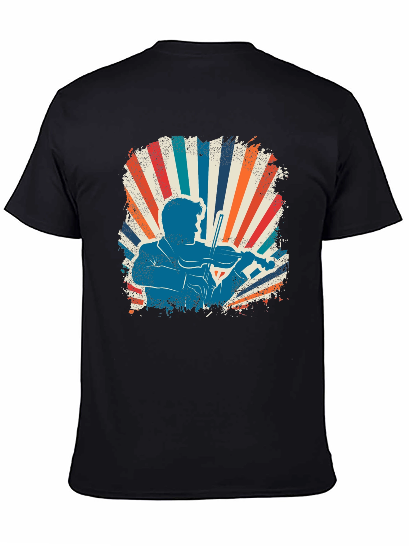 Retro Violinist Graphic Tee - Black Cotton Blend