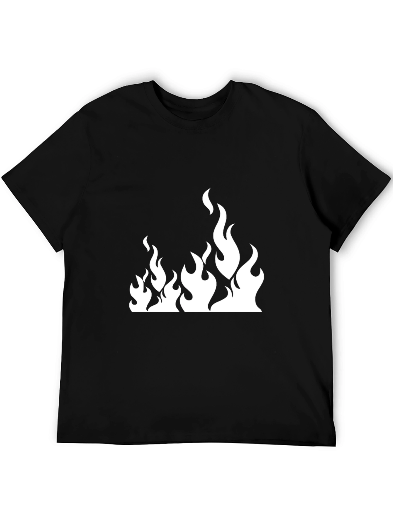 Black T-Shirt with White Flame Graphic