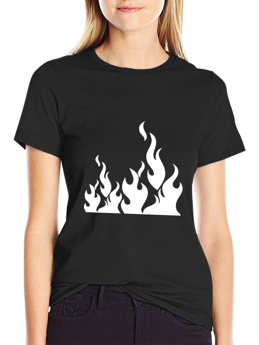 Black T-Shirt with White Flame Graphic