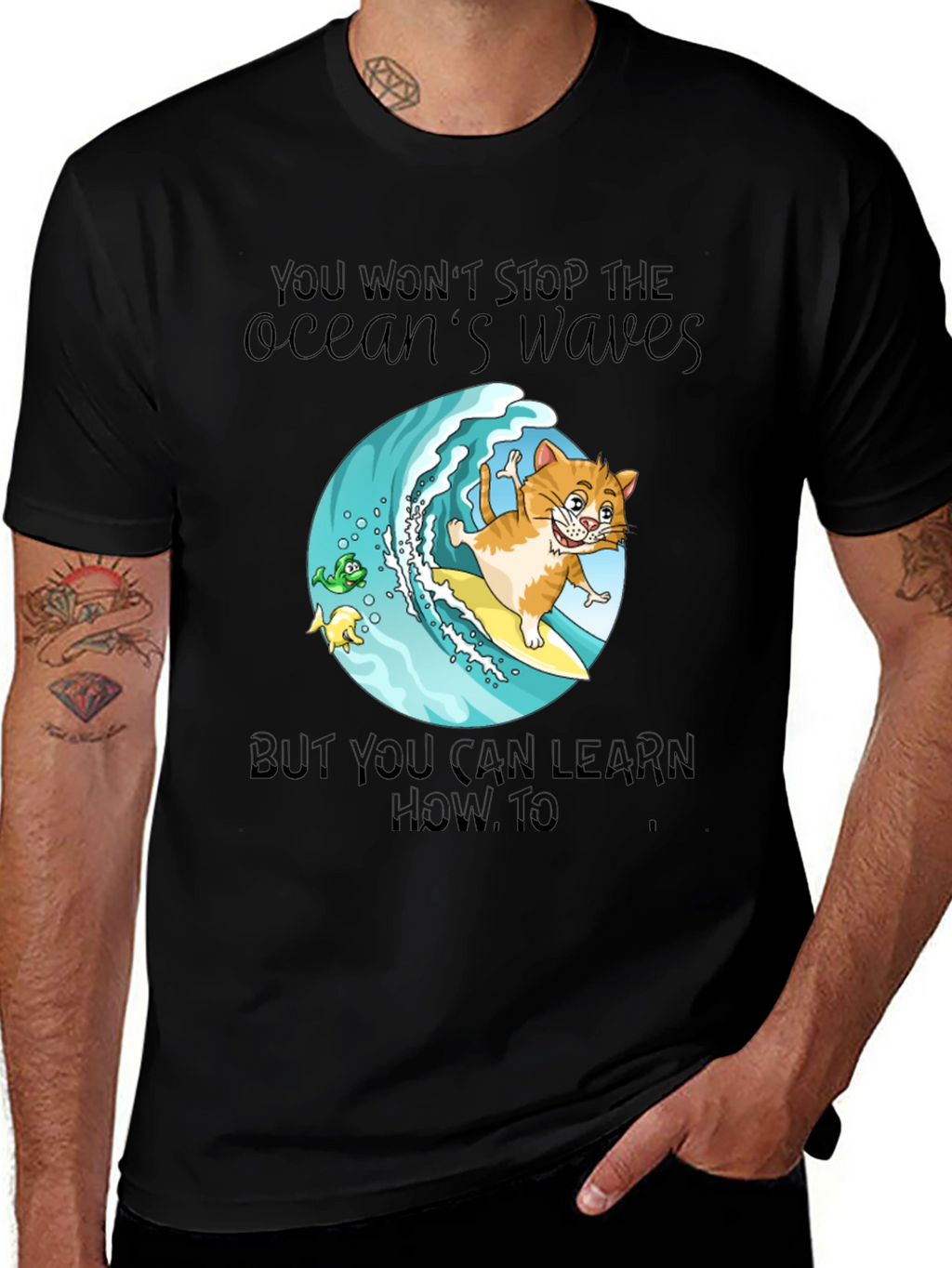 Surf Cat T-Shirt - Ocean Waves Graphic Tee