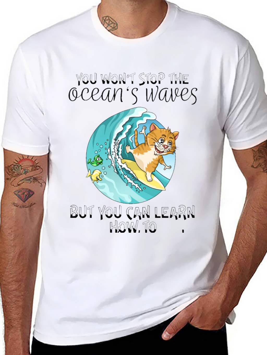 Surf Cat T-Shirt - Ocean Waves Graphic Tee
