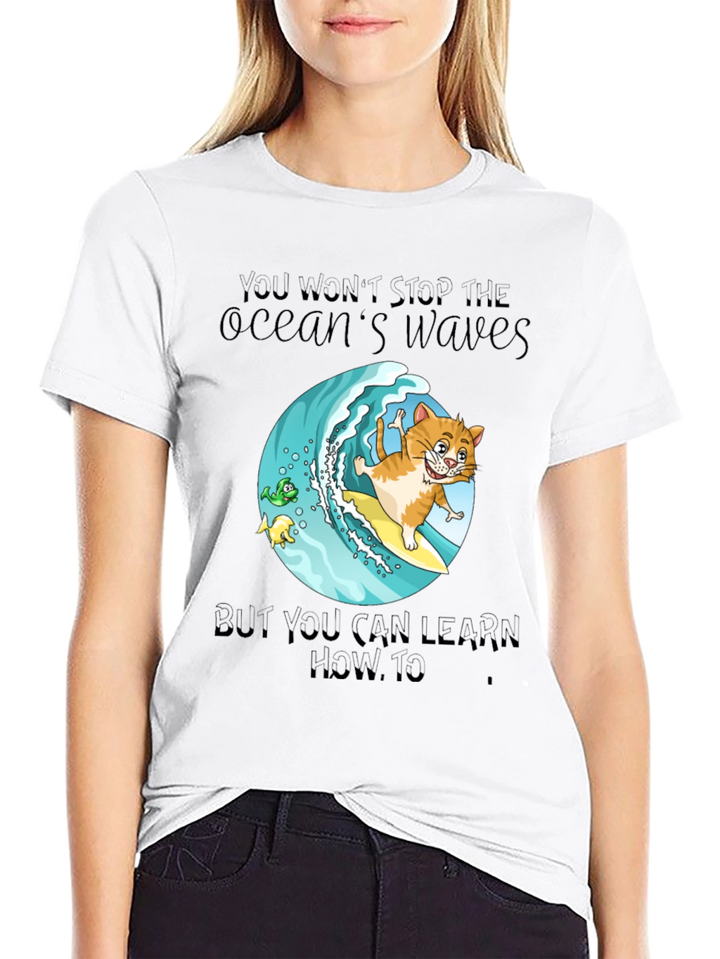 Surf Cat T-Shirt - Ocean Waves Graphic Tee