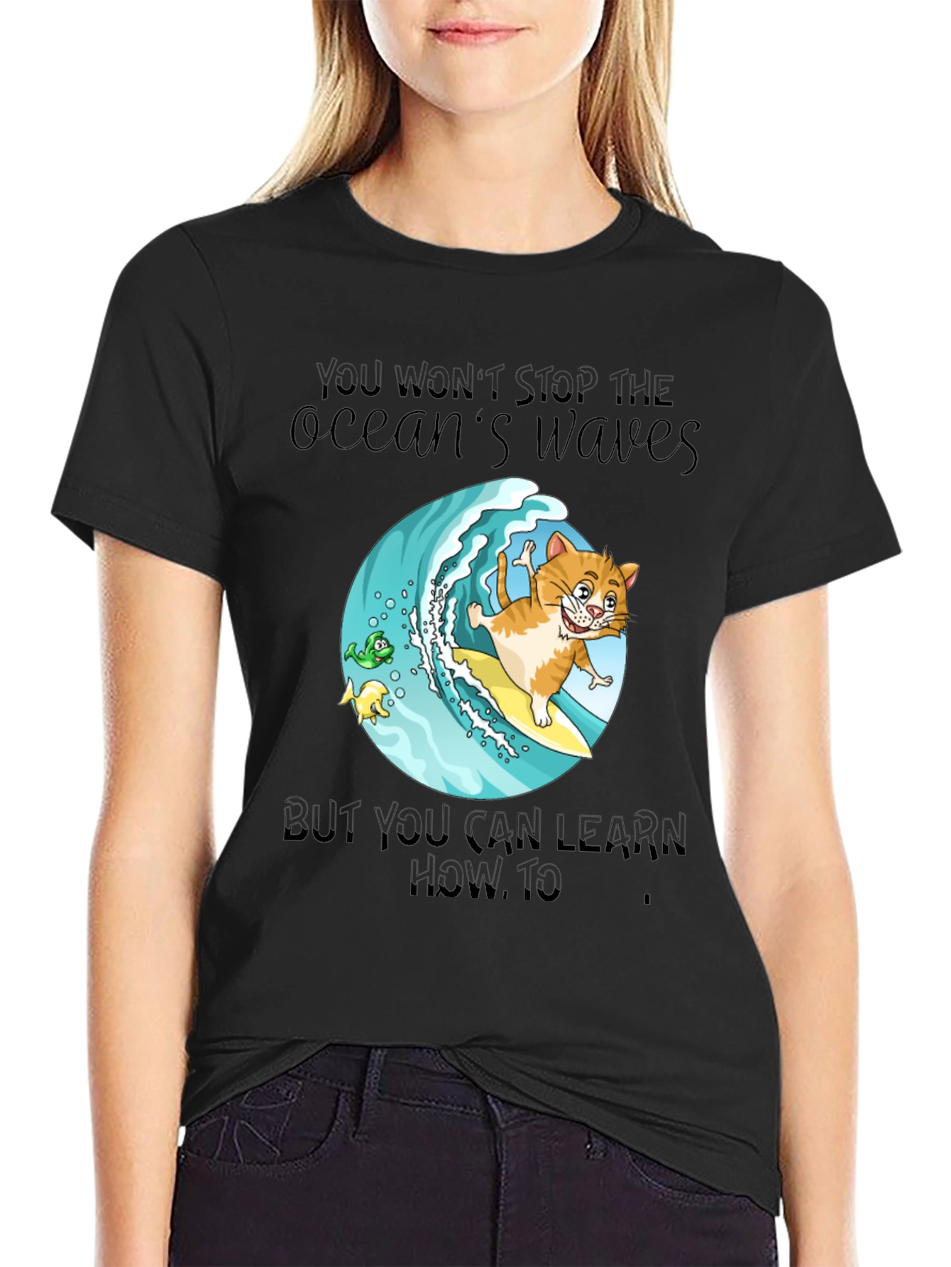 Surf Cat T-Shirt - Ocean Waves Graphic Tee