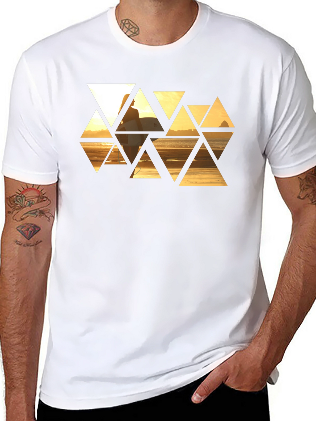 Sunset Triangles Graphic T-Shirt - Stylish Black Tee