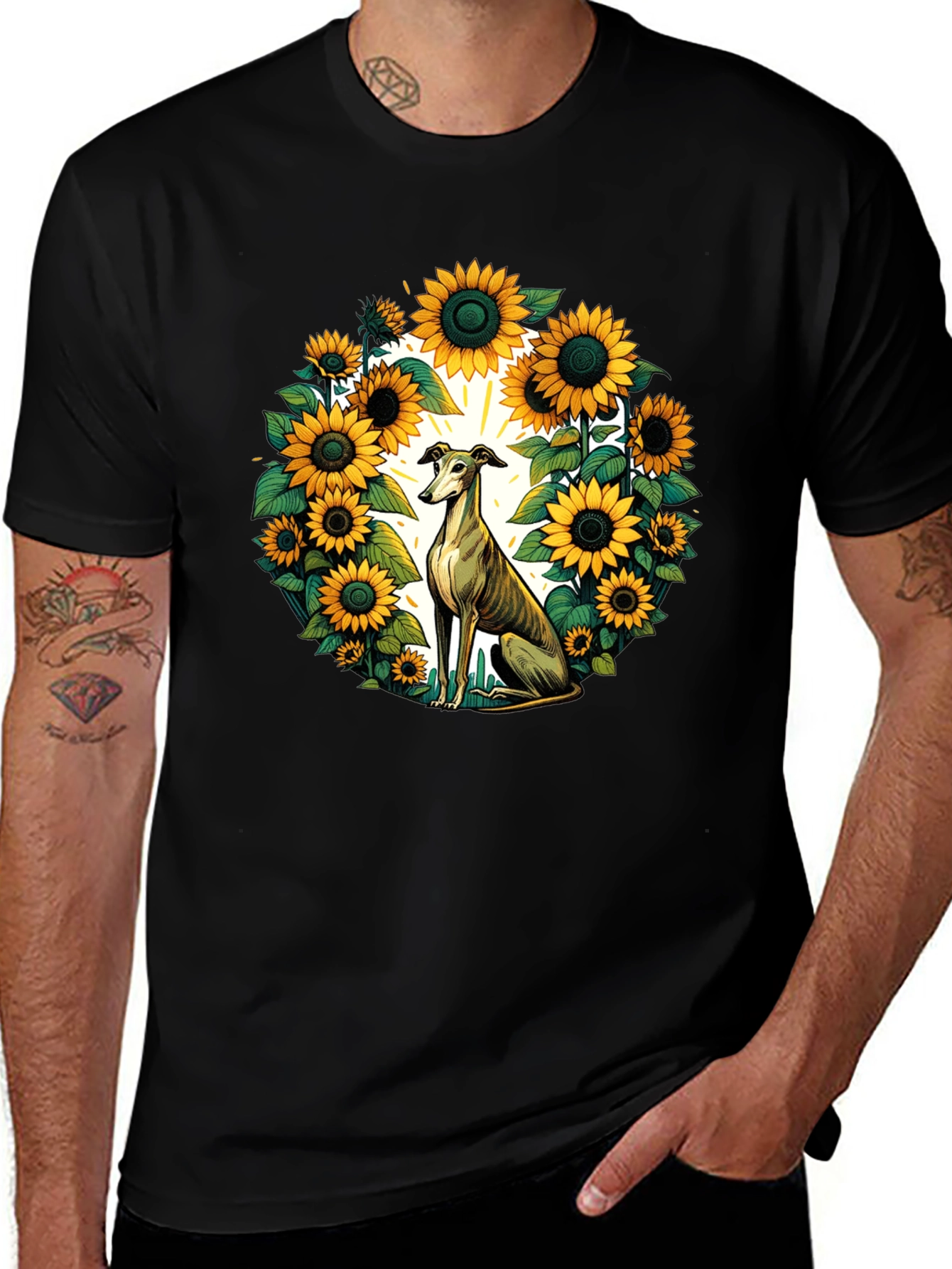 Sunflower Greyhound Tee - Unique Graphic T-Shirt