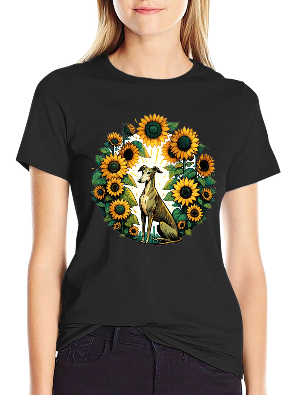 Sunflower Greyhound Tee - Unique Graphic T-Shirt