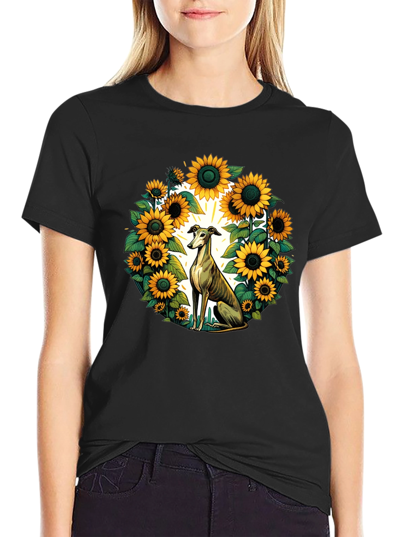 Sunflower Greyhound Tee - Unique Graphic T-Shirt