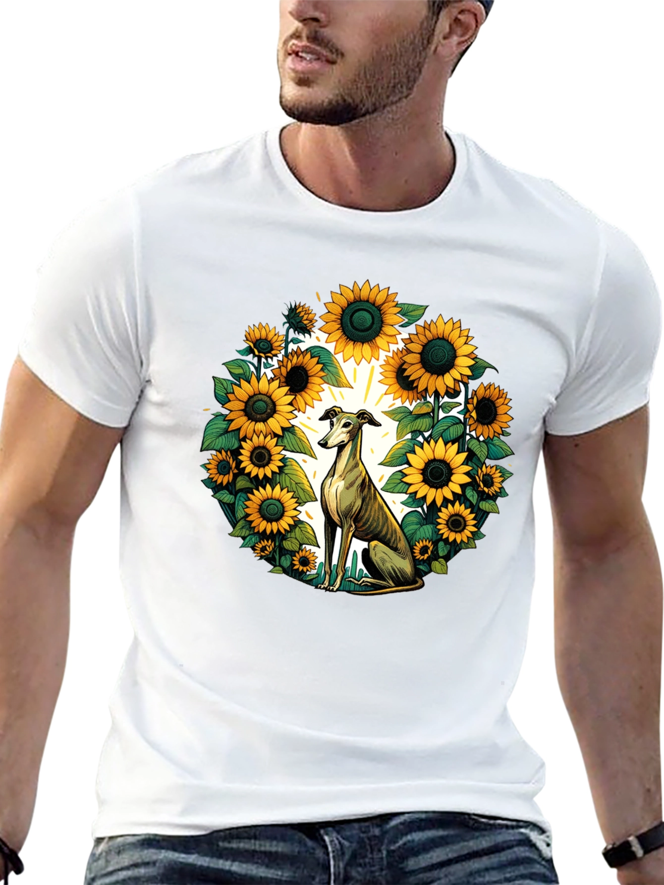 Sunflower Greyhound Tee - Unique Graphic T-Shirt