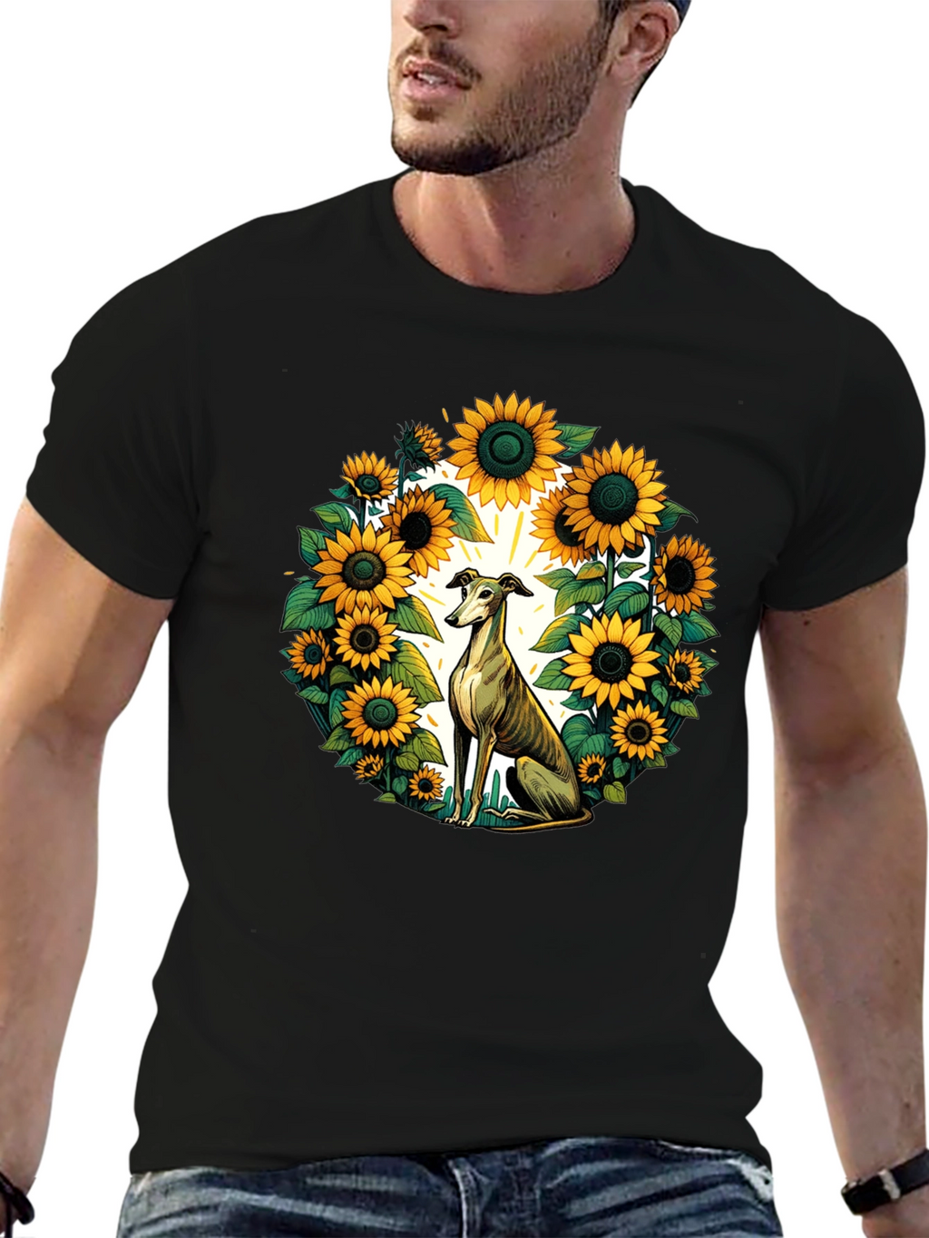 Sunflower Greyhound Tee - Unique Graphic T-Shirt
